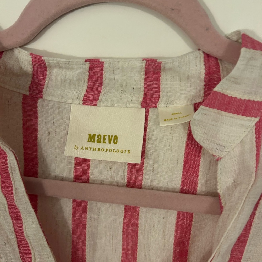 Anthropologie Maeve Amira Striped Linen Blend Top Ivory Pink - Picture 4 of 6